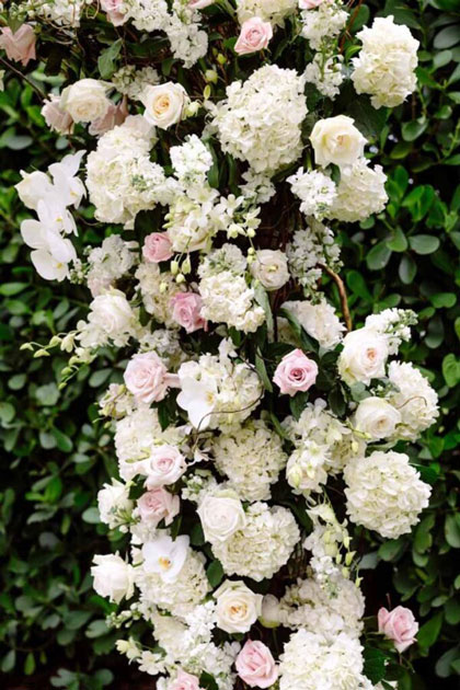 Intricate flower decoration at a stunning venue by Bill Hanses Catering in Miami & Fort Lauderdale
