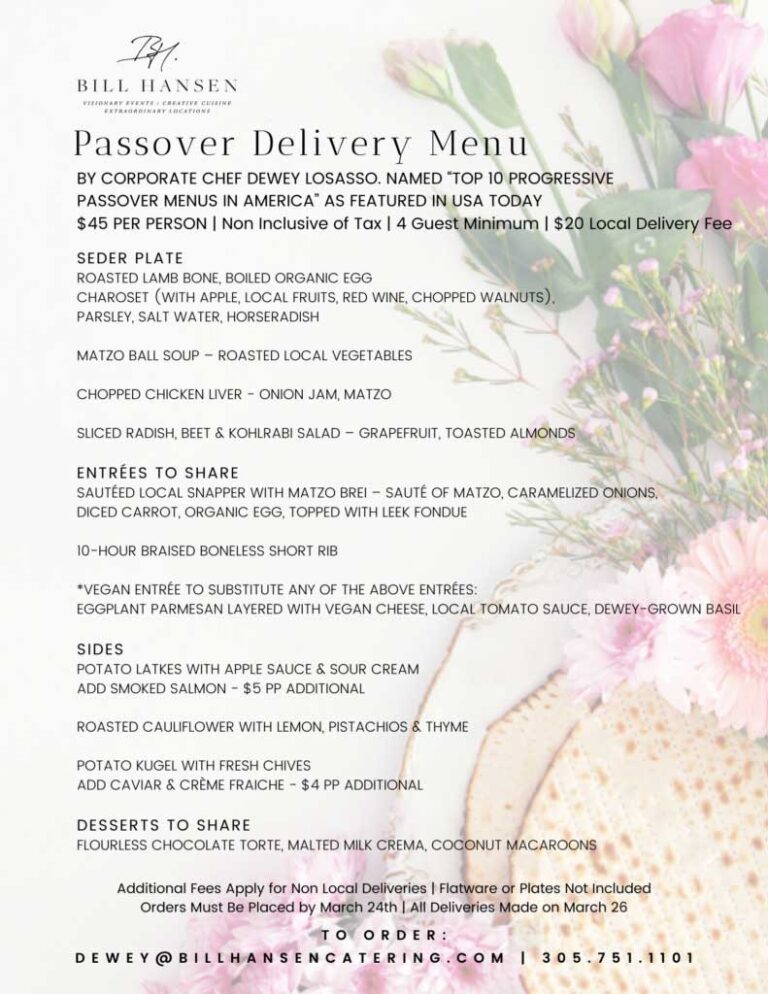 Passover Delivery Menu Bill Hansen Catering